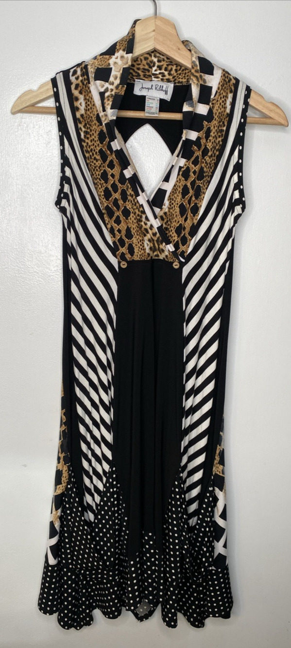 Joseph Ribkoff Mixed Print Sleeveless Dress Pockets Made Canada Size 2